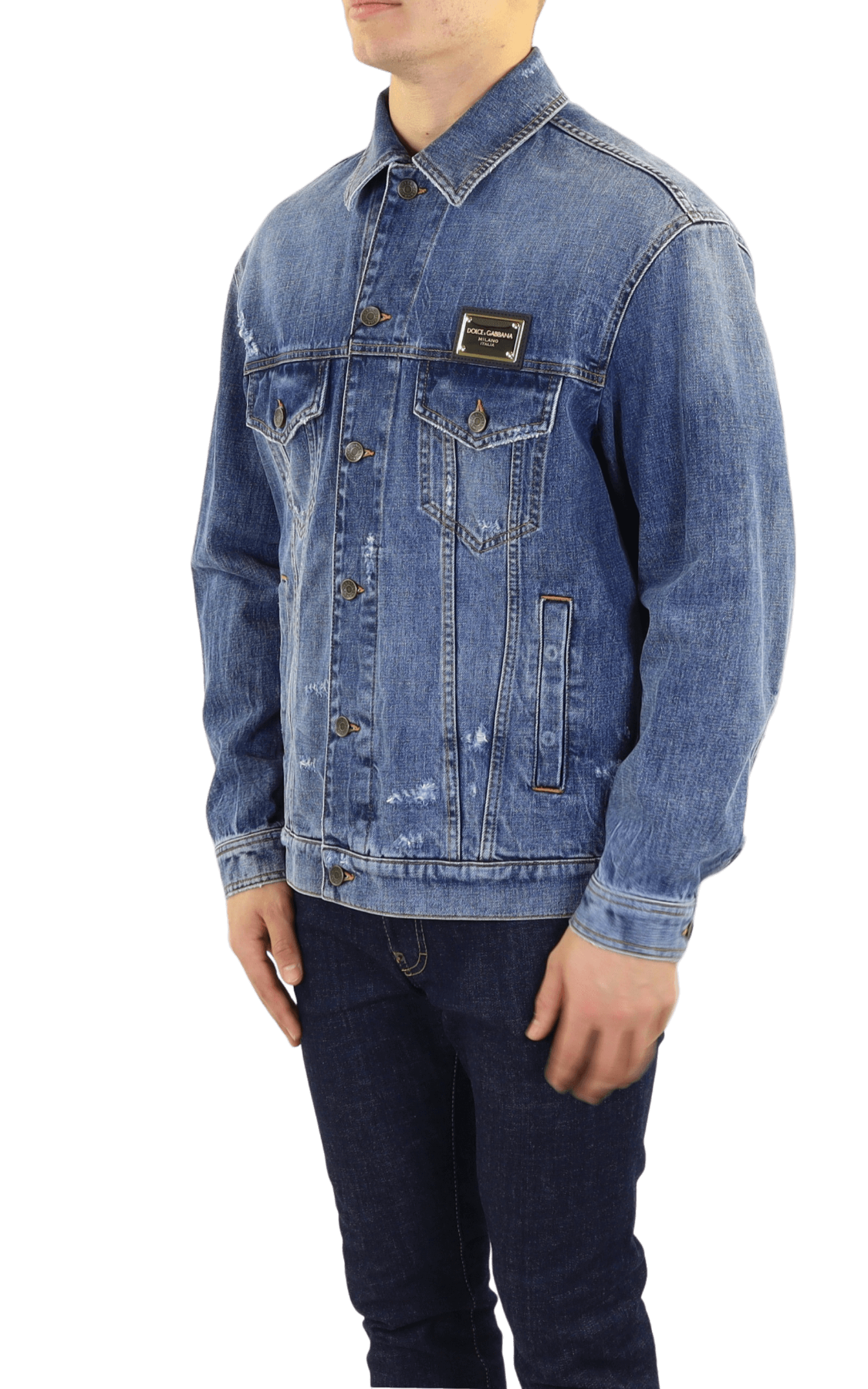 Men Denim Jacquet with Plaque