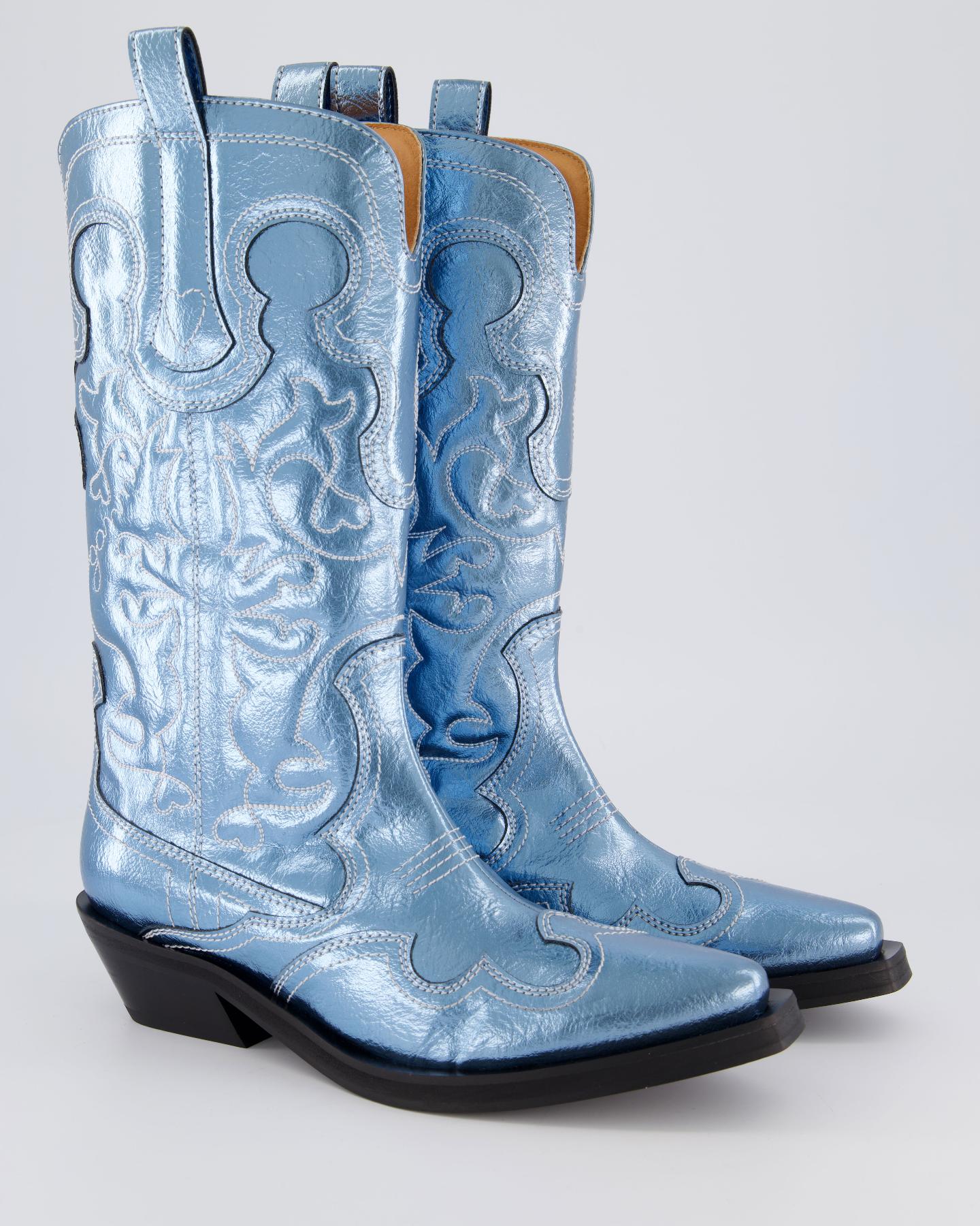 Dames Embroidered Western Boot Blauw