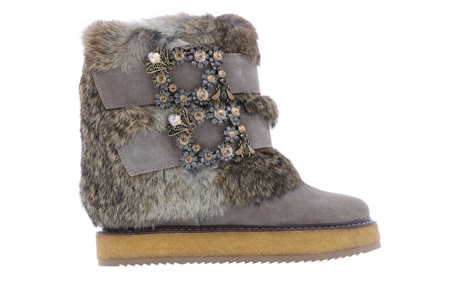 Women Winter fur with wedge and jewe