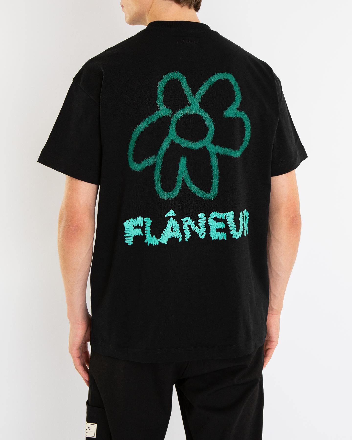 Heren Flower Doodle T-Shirt Black