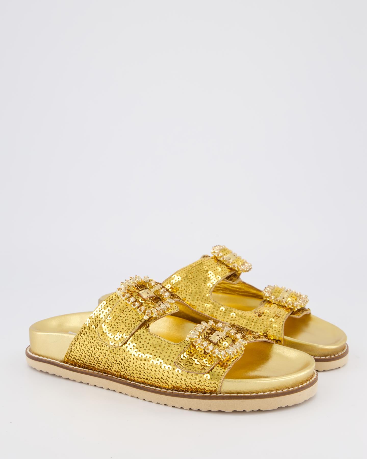 Dames Buckle Slipper Gold Metallic