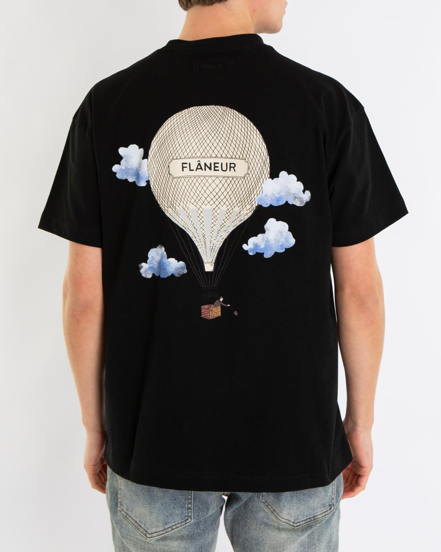 FLÂNEUR Heren Aéronautique T-Shirt Zwart - Eleganza.nl