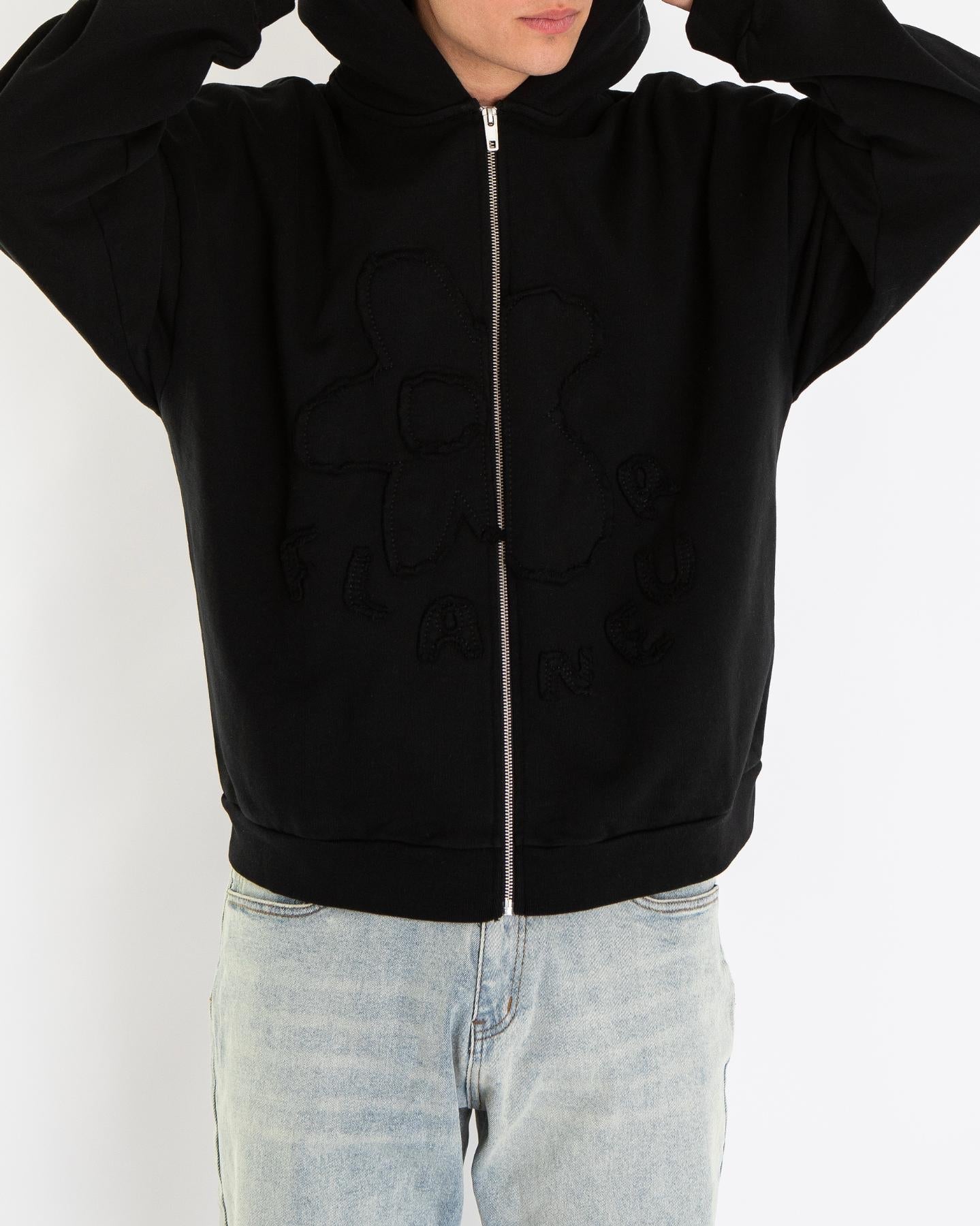 FLÂNEUR Heren Blossom Patches Zip - Up Zwart - Eleganza.nl