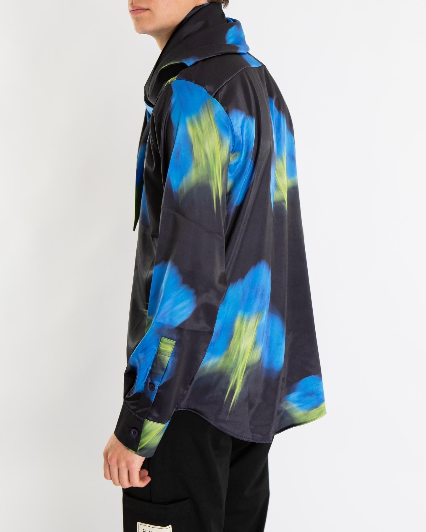 FLÂNEUR Heren Blurred Flower Shirt Zwart - Eleganza.nl