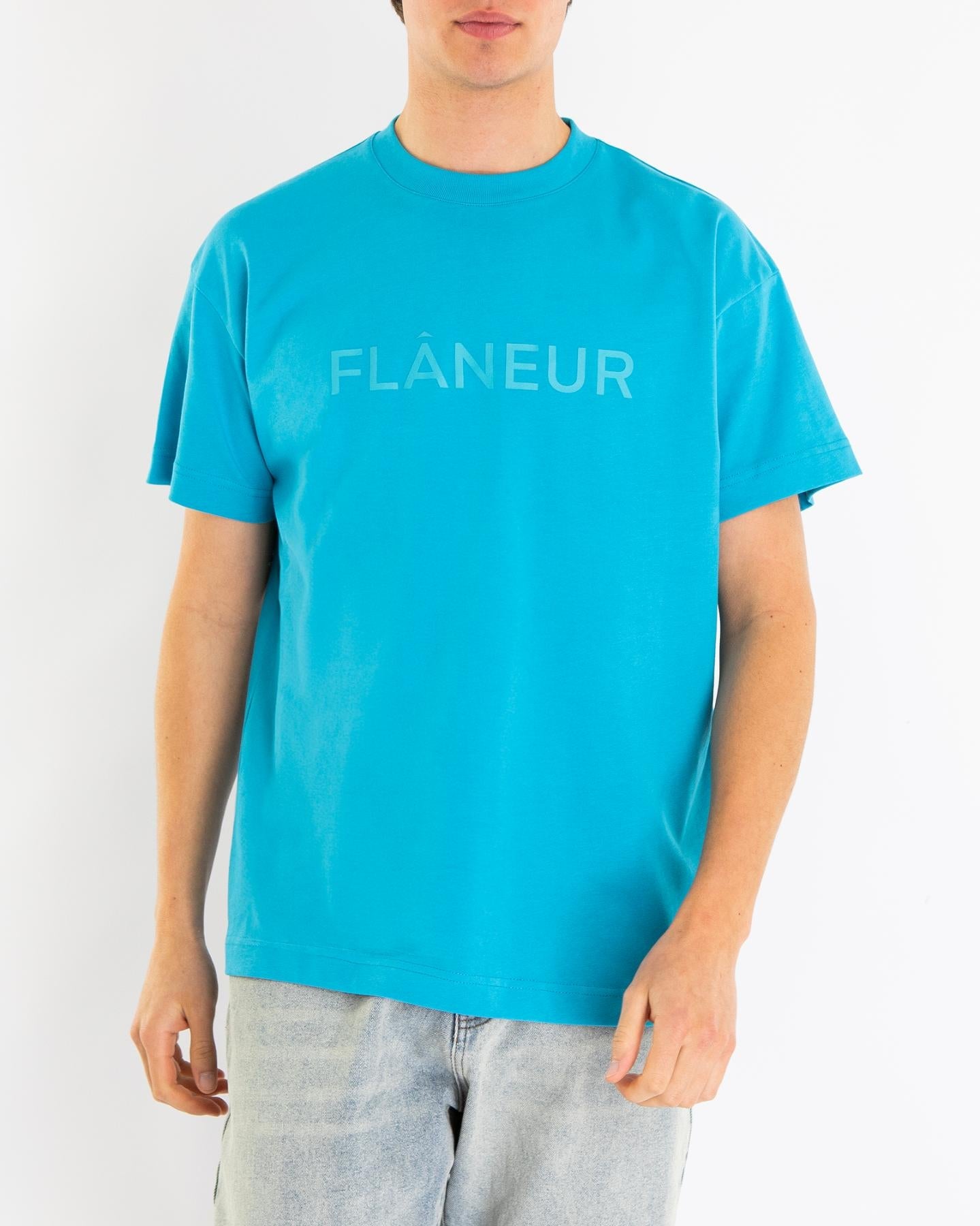 FLÂNEUR Heren Tonal Logo T-Shirt Blauw - Eleganza.nl