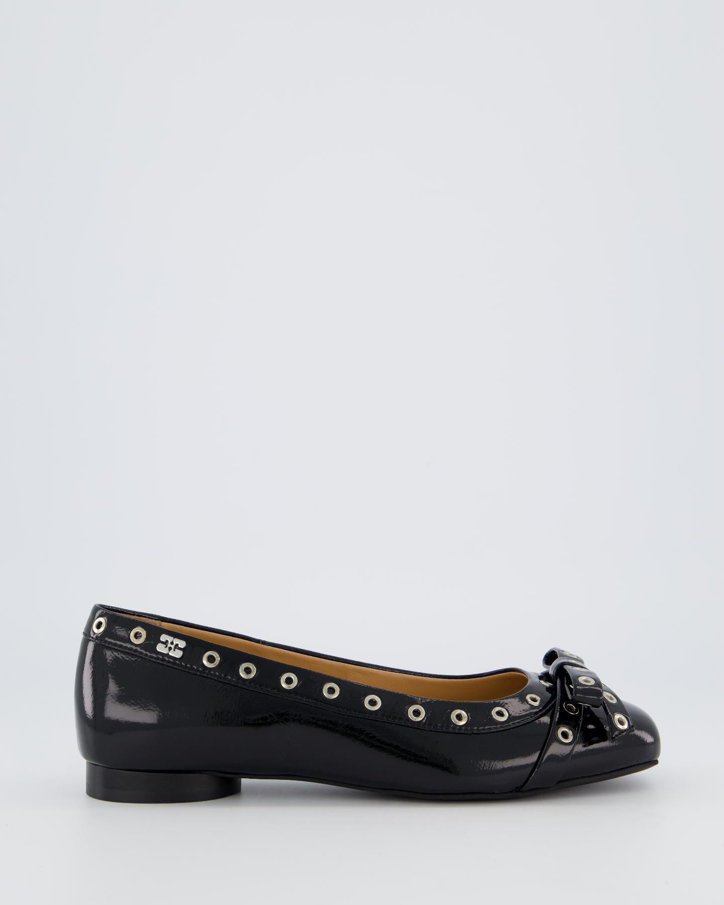 Dames Black Eyelet Bow Ballerinas