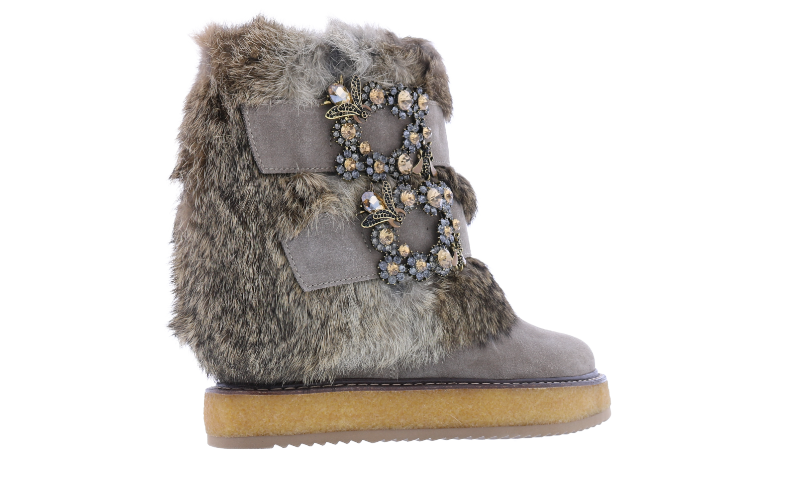 Women Winter fur with wedge and jewe