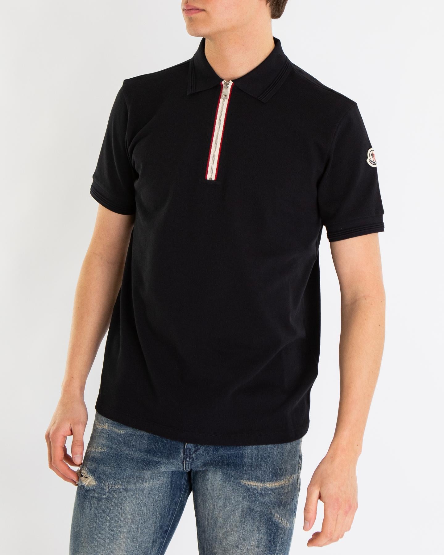 Heren Tricolour Trim Polo Zwart