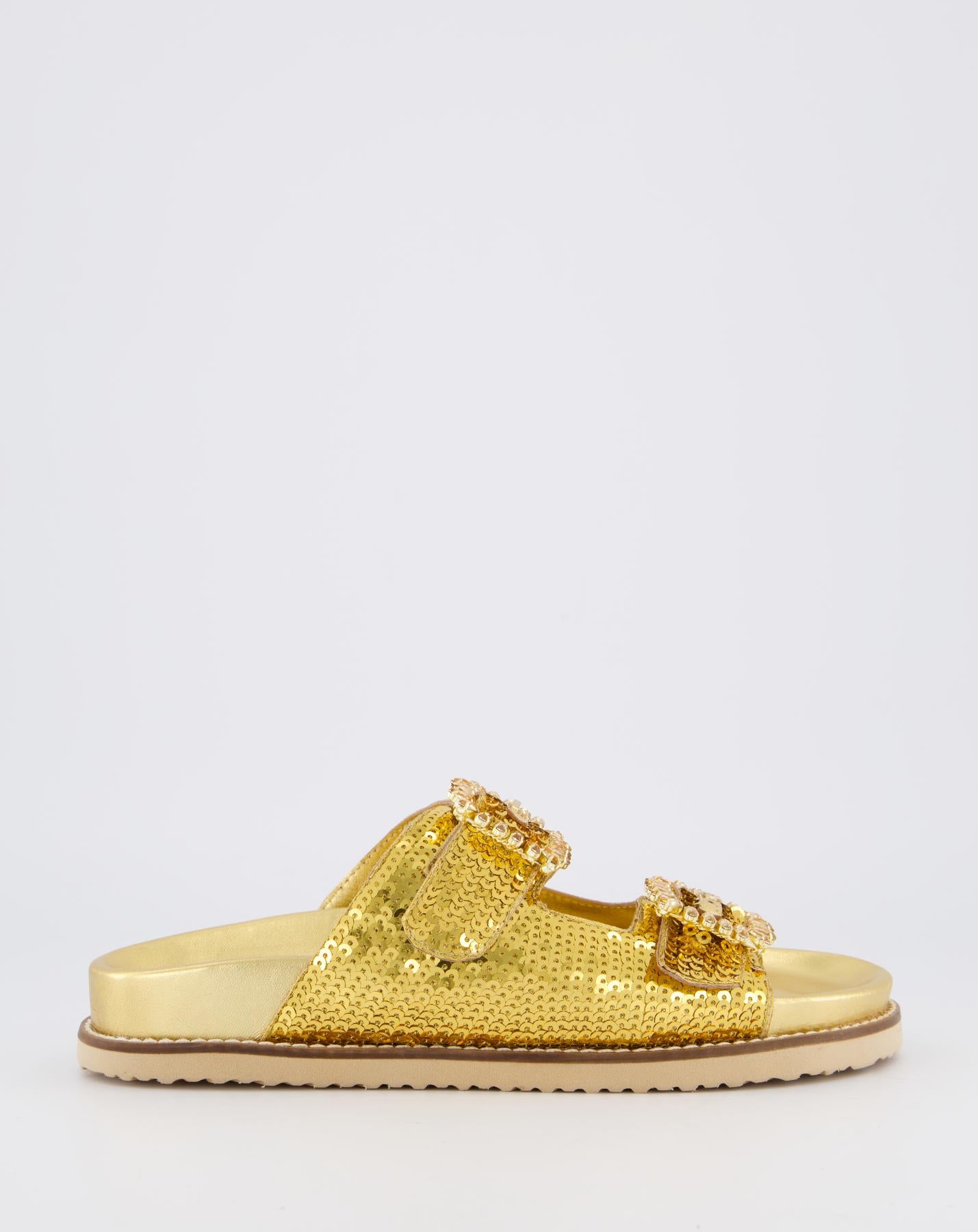 Dames Buckle Slipper Gold Metallic