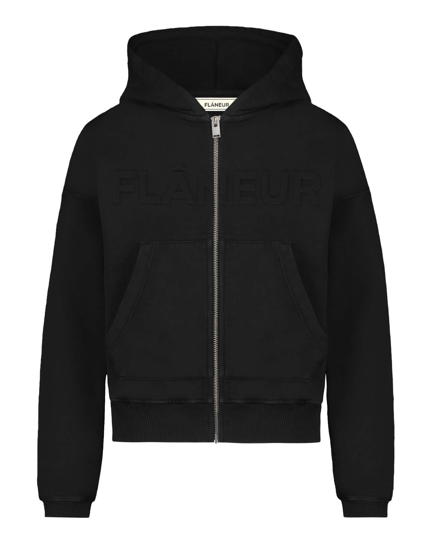 Heren Embossed Zip Up Hoodie Black