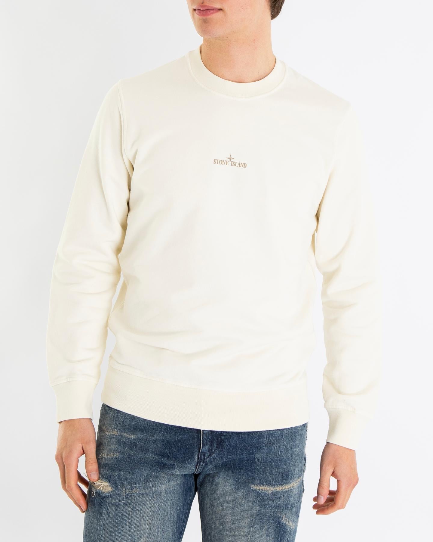 Stone Island Heren Logoprint Crew Neck Ivory - Eleganza.nl