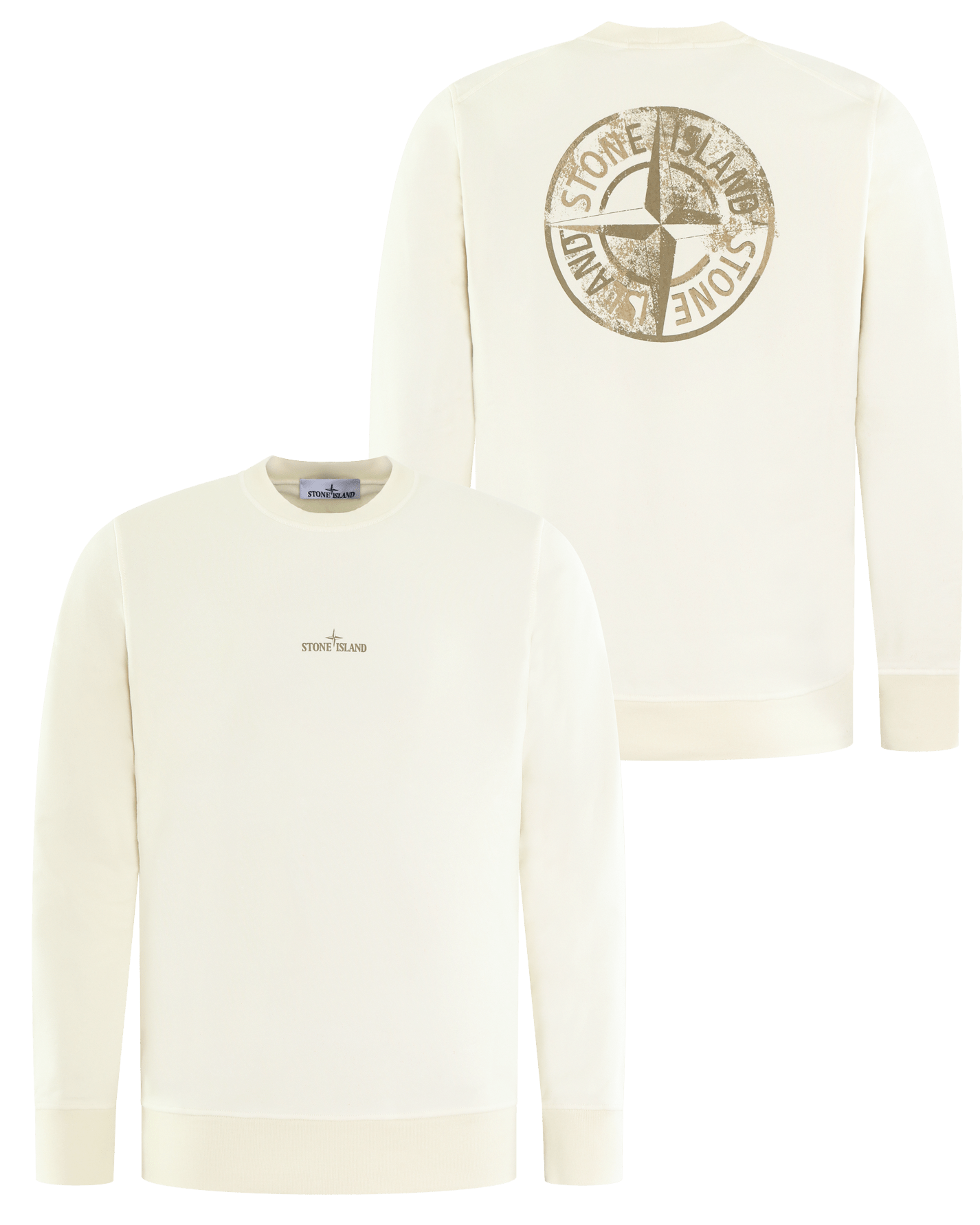 Stone Island Heren Logoprint Crew Neck Ivory - Eleganza.nl