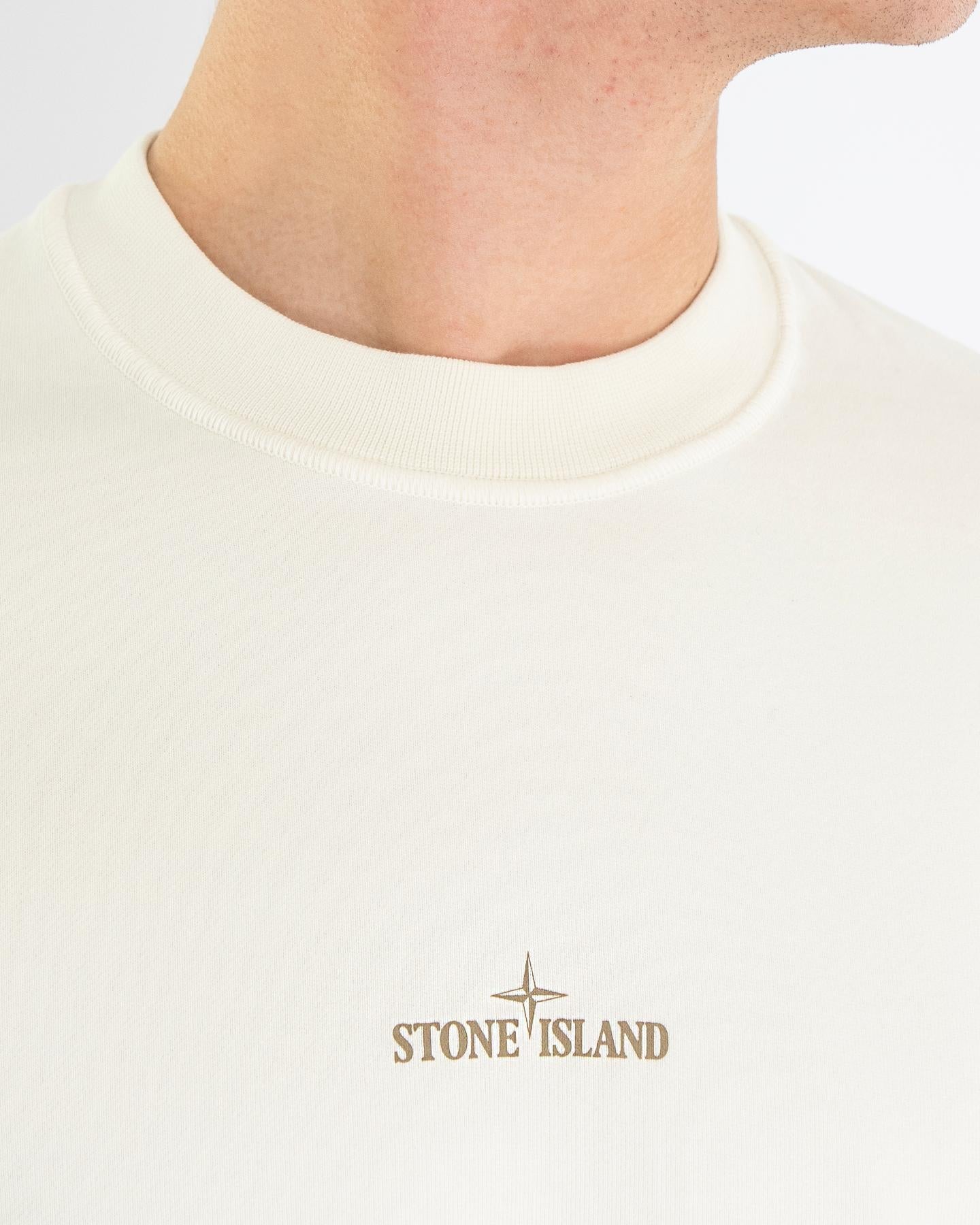 Stone Island Heren Logoprint Crew Neck Ivory - Eleganza.nl