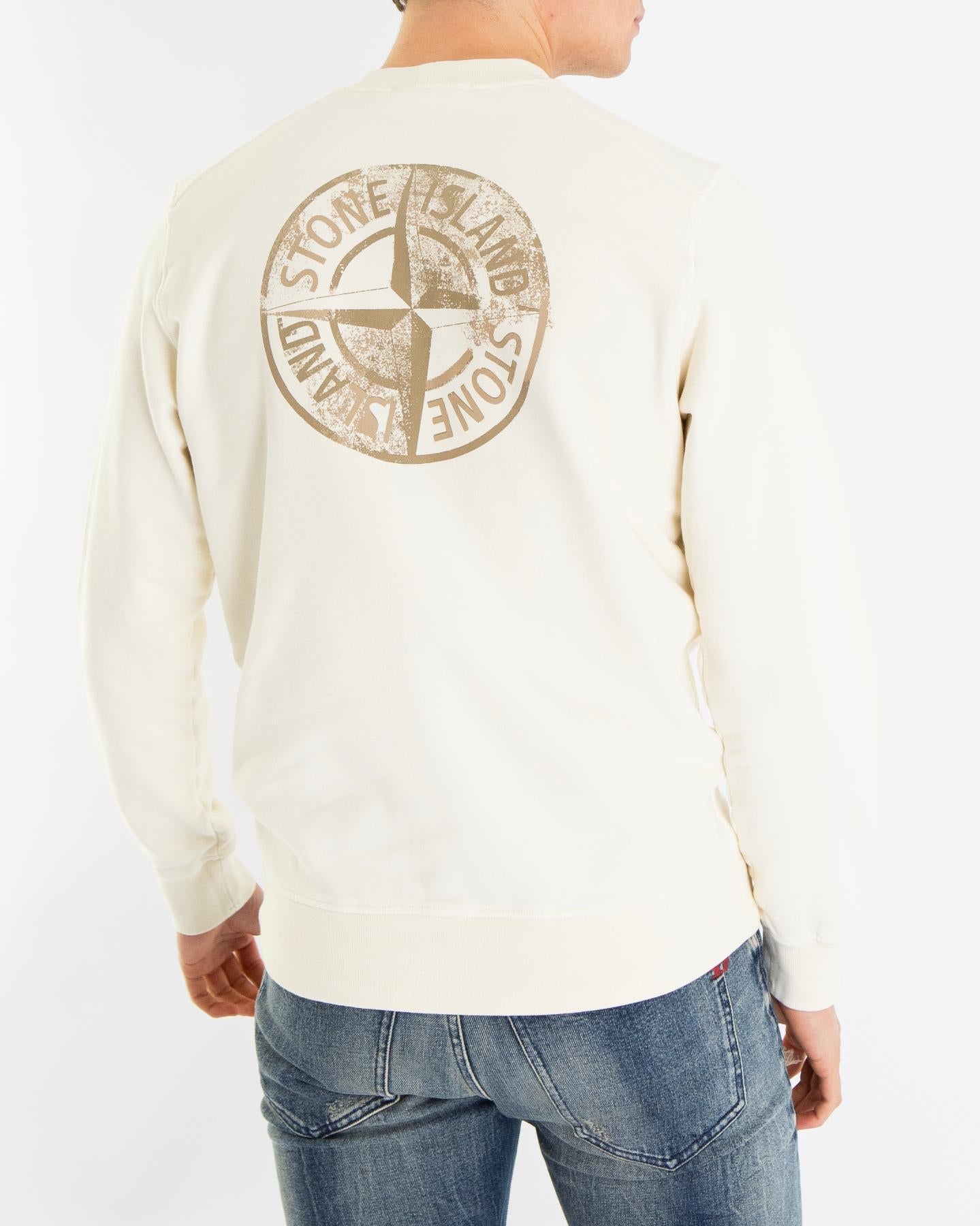 Stone Island Heren Logoprint Crew Neck Ivory - Eleganza.nl