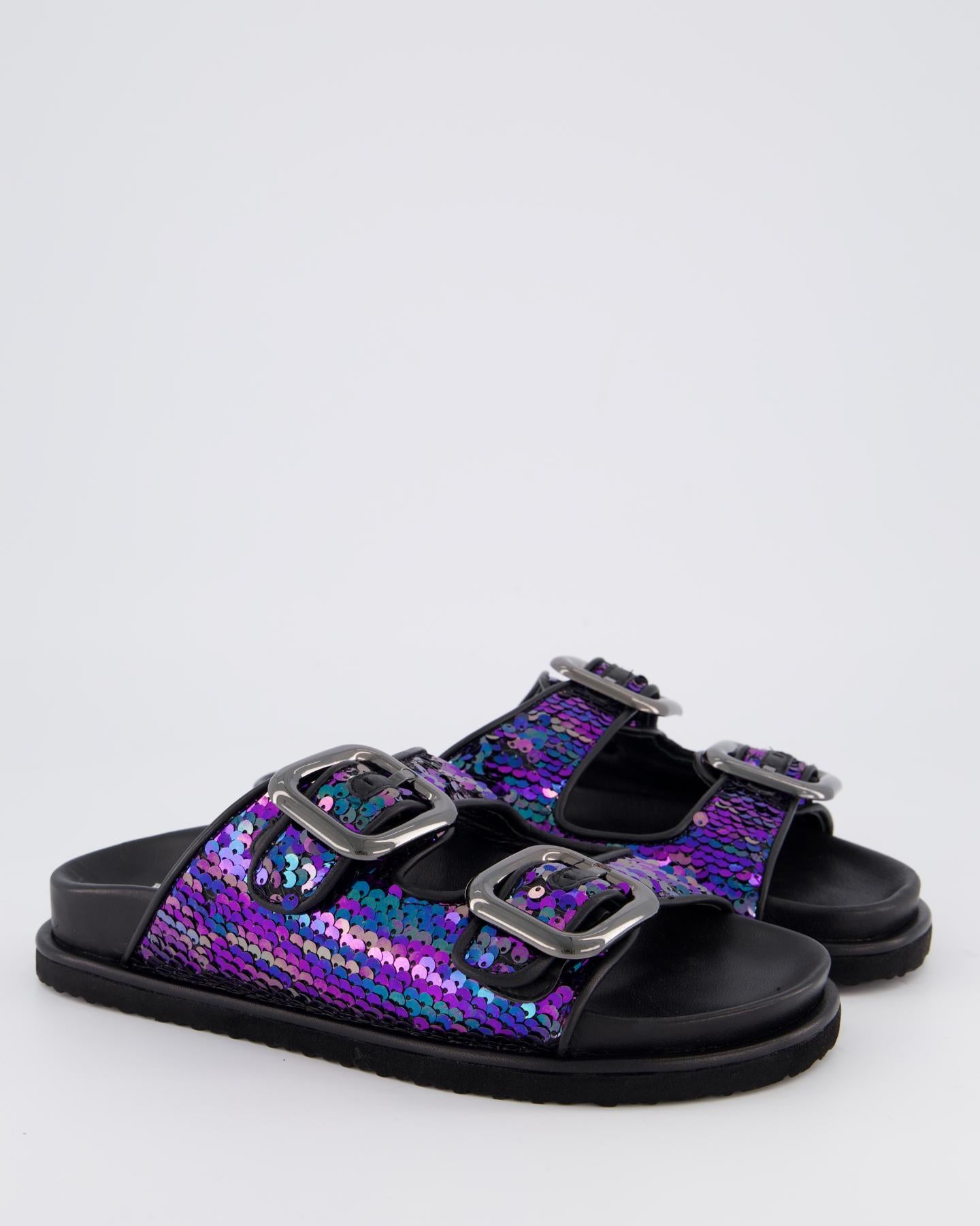 Dames Buckle Slipper Zwart/Rainbow