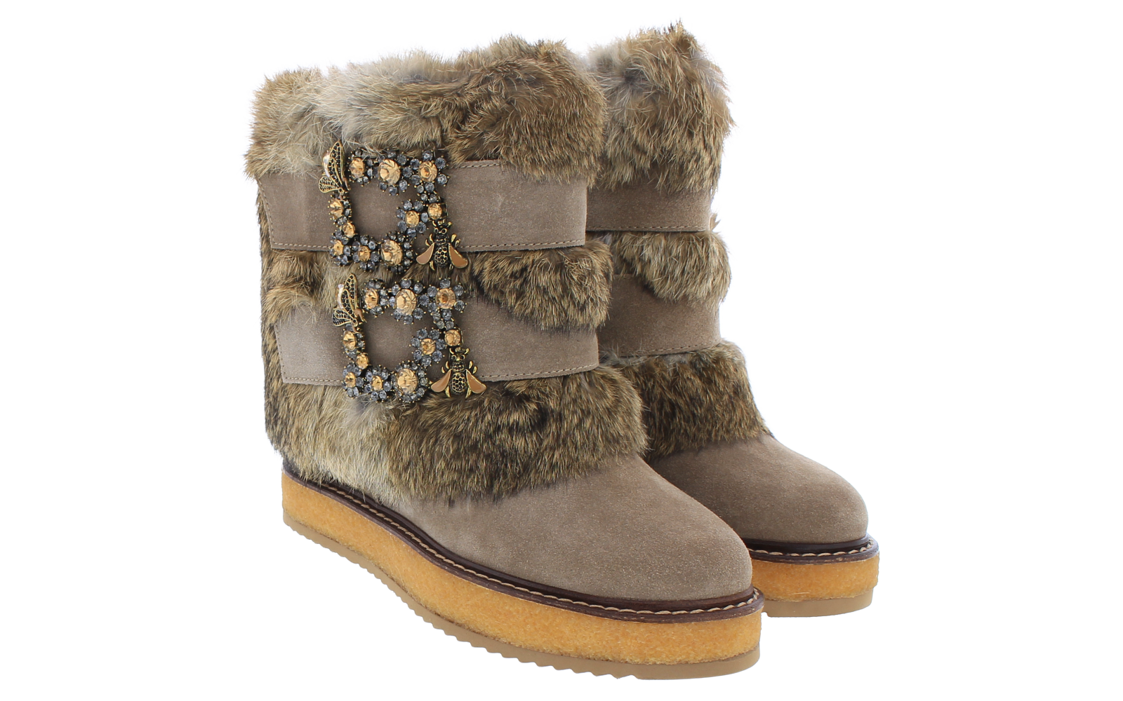 Women Winter fur with wedge and jewe